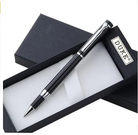 

Stationery Promotion Duke Series Fashion Smooth Black and Silver Rollerball Pen Luxury Metal Gift Ballpoint Pens for Writing