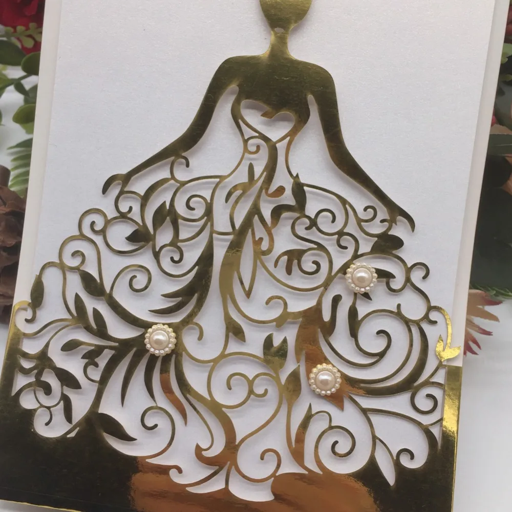 35pcs/lot Beautiful Girl Birthday Party Wedding Invitation Cards with Pearl Adult Ceremony Celebration Invitaiton Blessing Card | Дом и сад