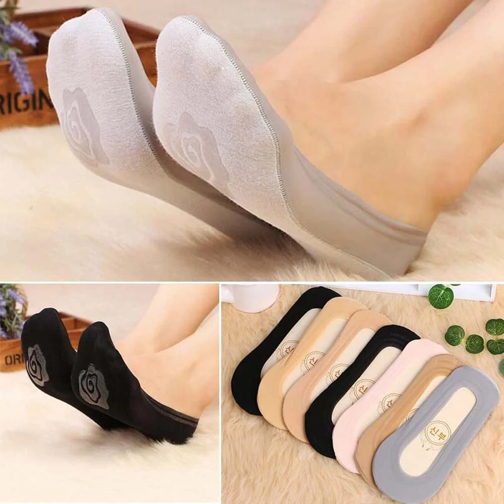 Женские кружевные нескользящие носки с розами мягкие невидимые Повседневные