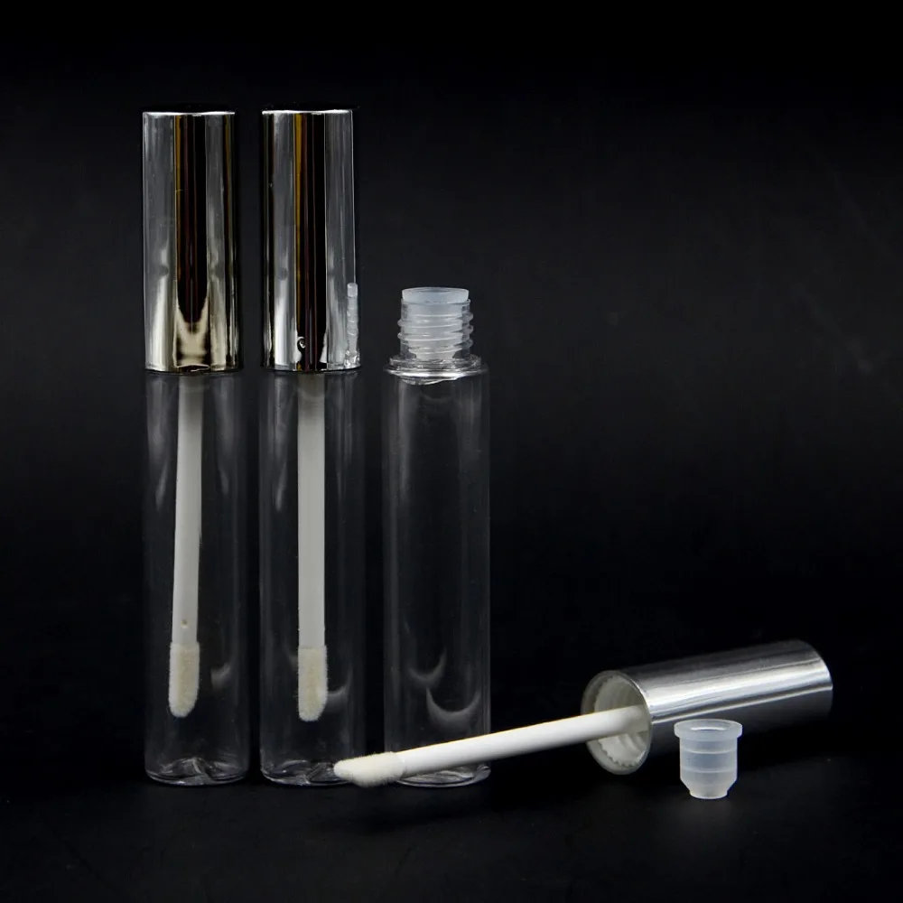 100pcs empty 10ml Lip Balm Bottle , wholesale 10ml Silver Color Empty Lipstick tube , 10 ml Clear Plastic Cosmetic Container