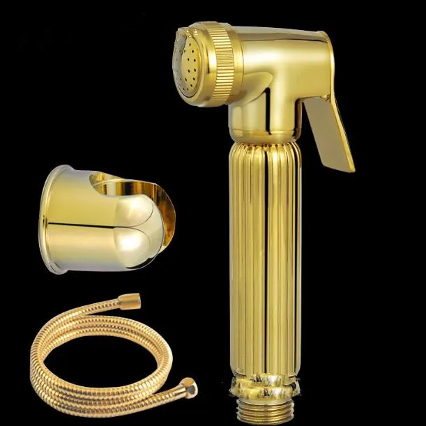 Golden bidet shower kit bathroom gold shattaf brass set + 1.5 hose+ holder | Обустройство дома