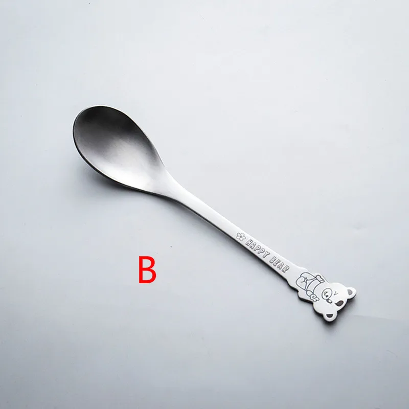 Middle spoon Детские Мультяшные столовые приборы из нержавеющей стали для малышей, многофункциональные экологические столовые приборы для ресторана, безопасная посуда для кормления новорожденных - Цвет: Middle spoon