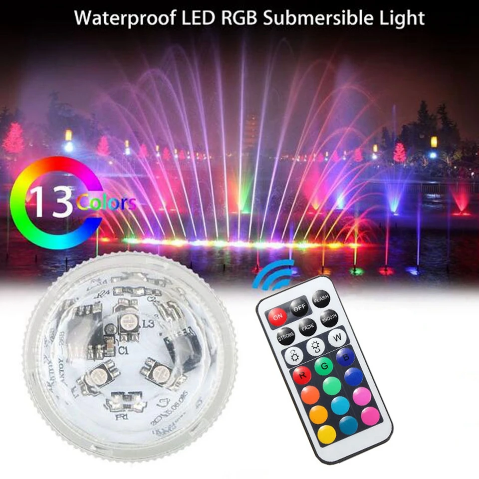 Водонепроницаемая погружная светодиодная подводная лампа RGB на батарейках