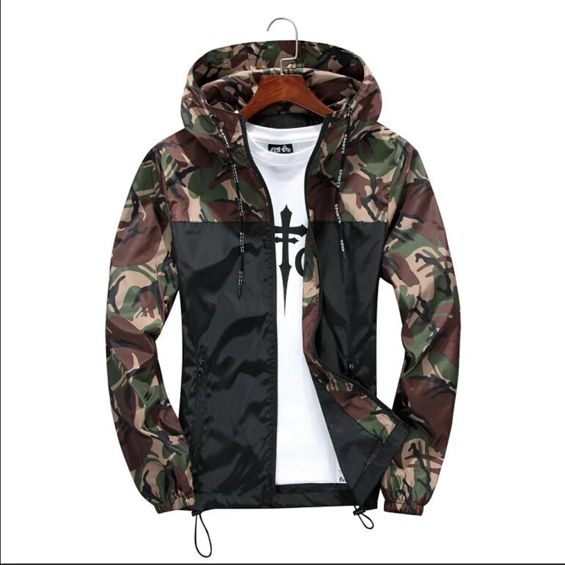 

B Plus Size XS-5XL New Military Camouflage Jacket Men Long Sleeve Hooded Jacket Hip Hop Streetwear Classic Casual Jacket