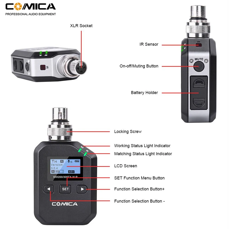 Comica XLR UHF 96-канальный беспроводной подключаемый передатчик для CVM-WM300/CVM-WM200