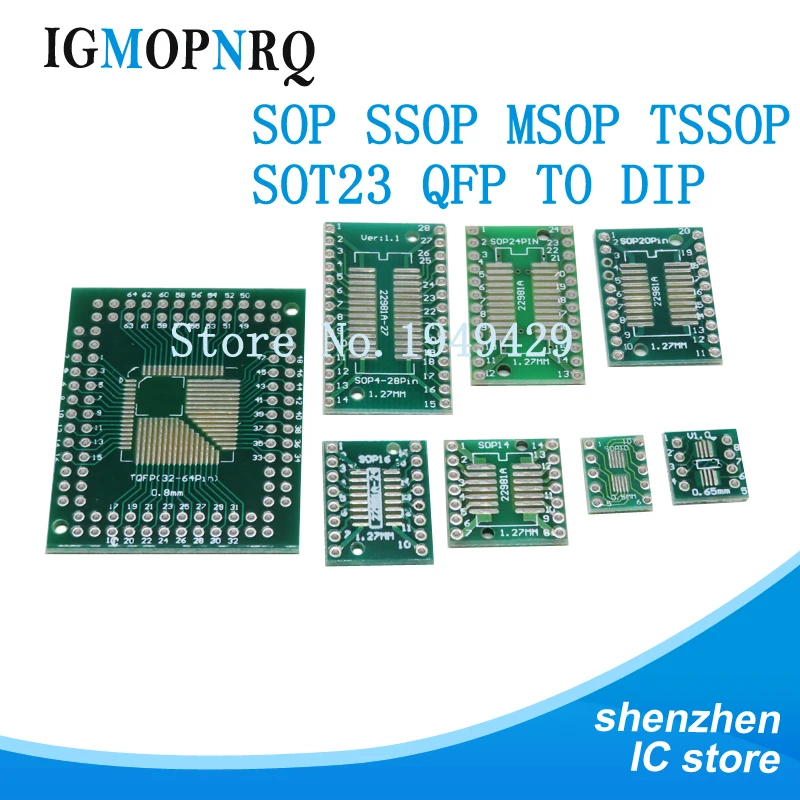 10PCS PCB Board  SMD Turn To DIP SOP MSOP SSOP TSSOP SOT23 8 10 14 16 20 24 28 SMT To DIP Adapter Converter Plate