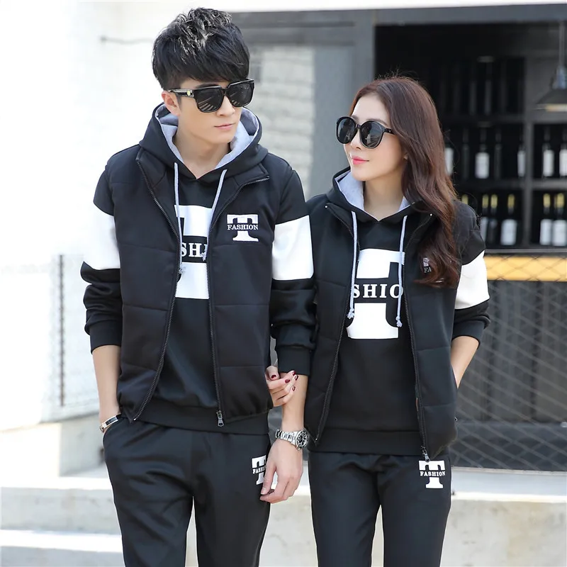 

2020 Winter Mens Set Sweatshirt jackets Pants 3pcs Casual Thicken Men Sportswear coat Pullover Warmer Black Hoodies Sets female