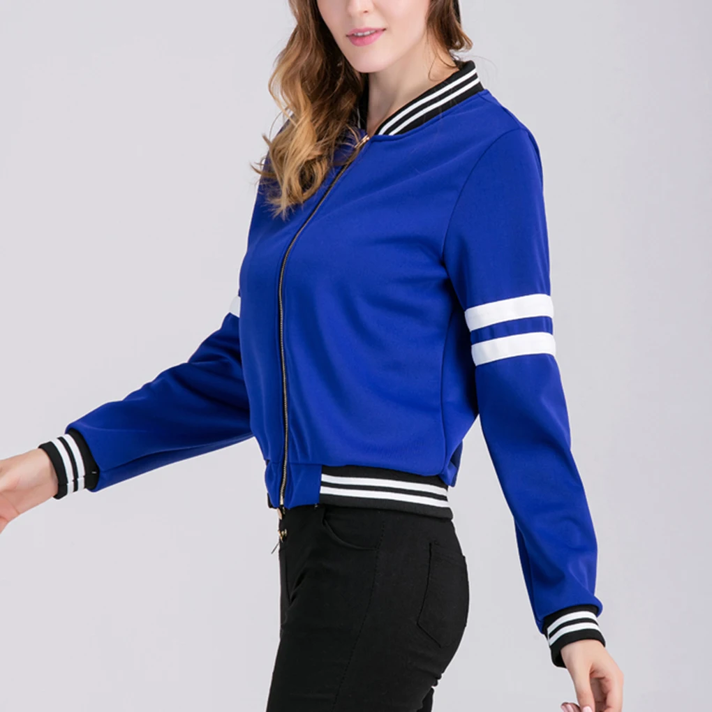 Новый Для женщин двойной полосы лоскутное Бейсбол куртка воротник стойка с