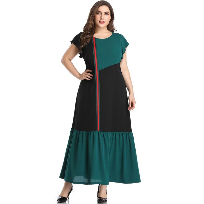 Женское длинное шифоновое платье макси Зеленое Длинное с коротким рукавом в