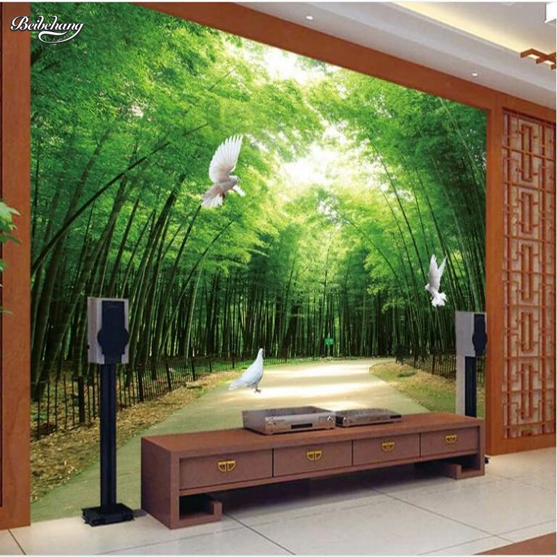 

beibehang fresco high - end atmosphere fresh bamboo forest shock 3D TV backdrop non - woven wallpaper papel de parede