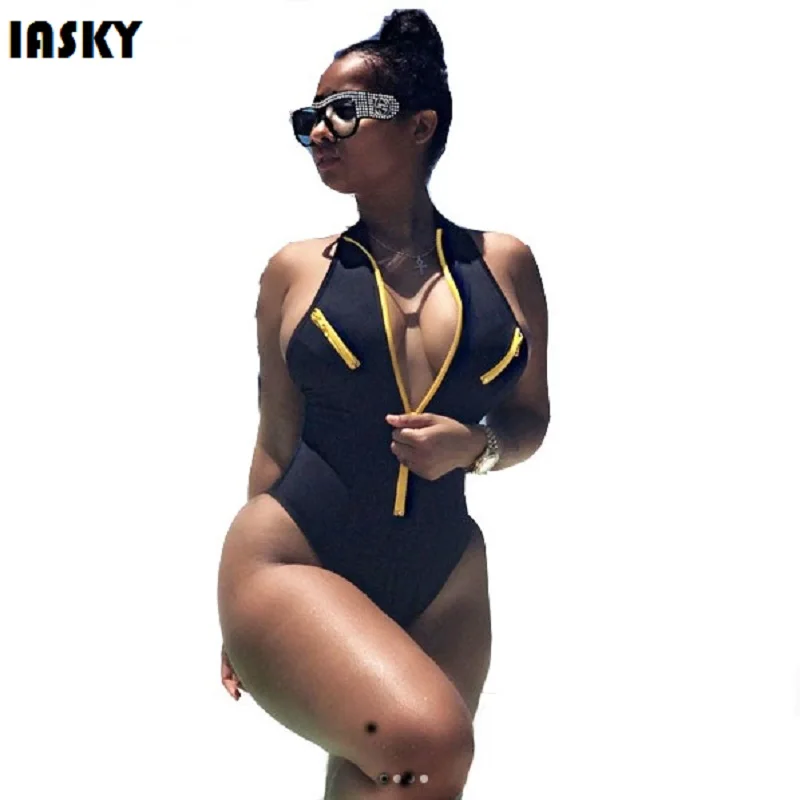 2017 сексуальный слитный купальник с высоким вырезом и молнией спереди женские