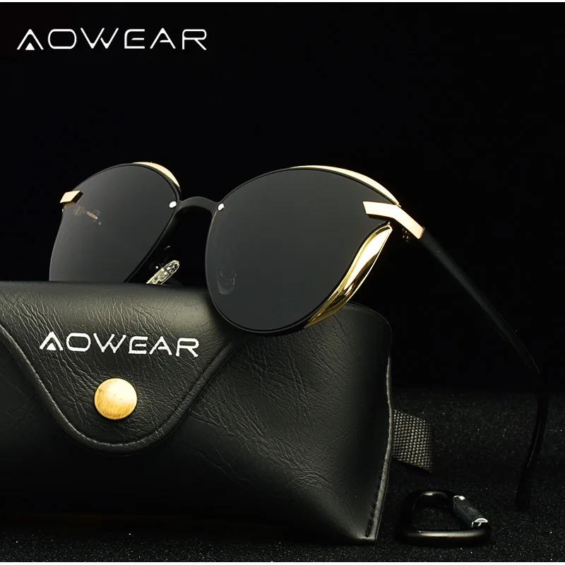 AOWEAR, модные, кошачий глаз, солнцезащитные очки, женские, поляризационные, Роскошные, качественные, зеркальные, кошачий глаз, солнцезащитные очки, для девушек, UV400, защита для глаз, оттенки