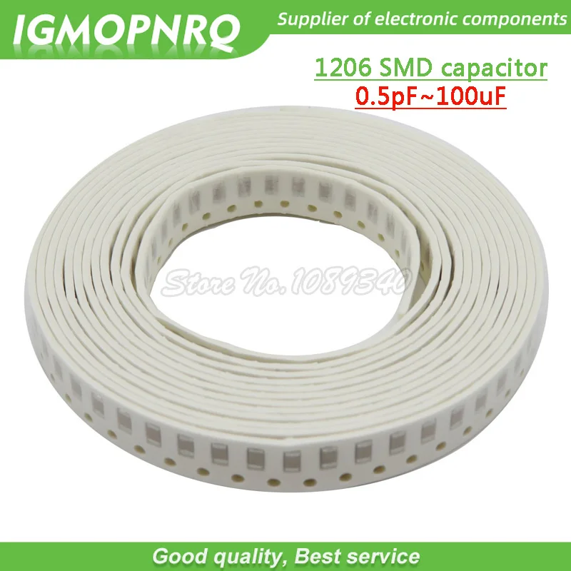 100 шт. 1206 smd конденсатор керамический 22pf 1nf 10nf 100nf Наборы Конденсаторов 0.5pF мкФ 10NF
