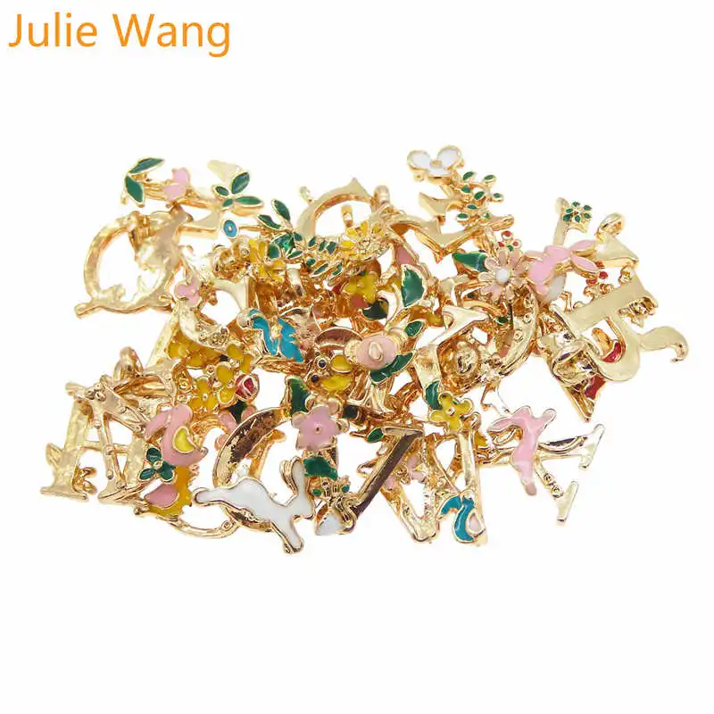 Julie Wang, 26 шт., золотой тон, смешанные A-Z, 26 букв, эмаль, афабец, подвески, ожерелье, подвеска, серьги, сделай сам, аксессуары для изготовления ювелирных изделий