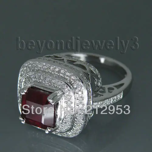 Женское Винтажное кольцо с рубинами принцессы 7 мм из белого золота 14 к