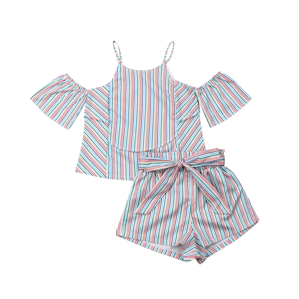 Одежда для маленьких девочек 2019 летние разноцветные топы с открытыми плечами и