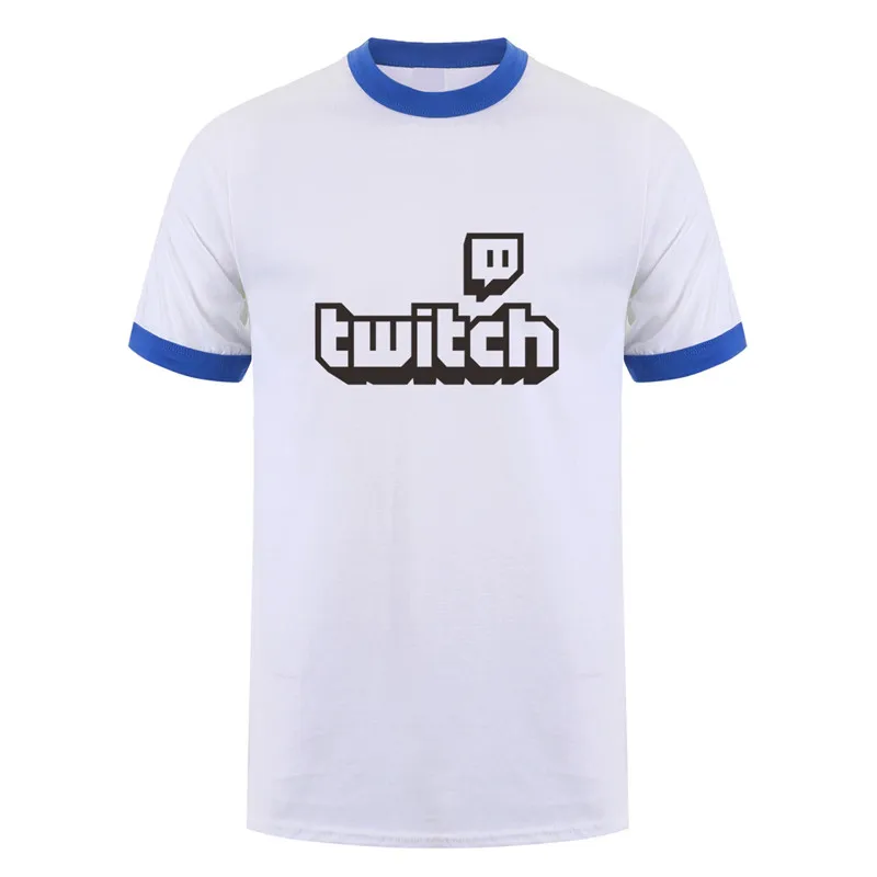 White Royal Neck Twitch футболки топы для мужчин короткий рукав хлопок o-образным вырезом игры Twitch футболки мужские футболки DS-050 - Цвет: White Royal Neck