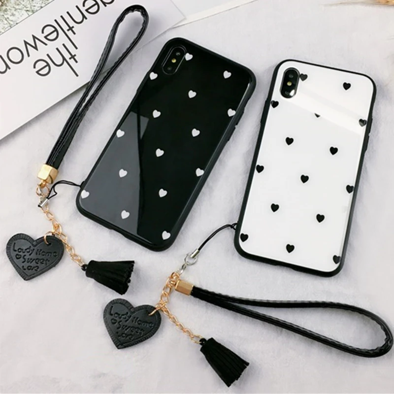 BONVAN закалённое Защитное стекло чехол Xiaomi mi 6x A2 mi A1 case сердце любовь Жесткий чехол на ксиоми mi 5x A1 mi 6x кисточкой шнурки случай защиты чехлы на телефон