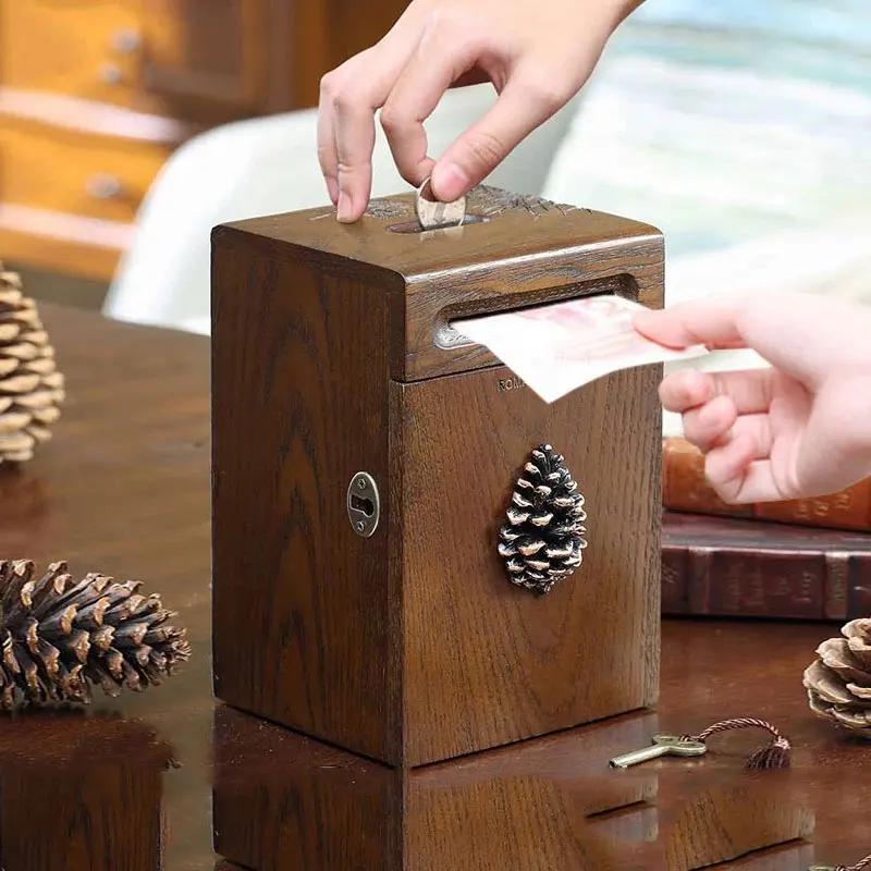 13*19 см желудь Pinecone деревянная Копилка ретро ностальгия коробки шкатулка для денег украшения дома подарок на день рождения для детей