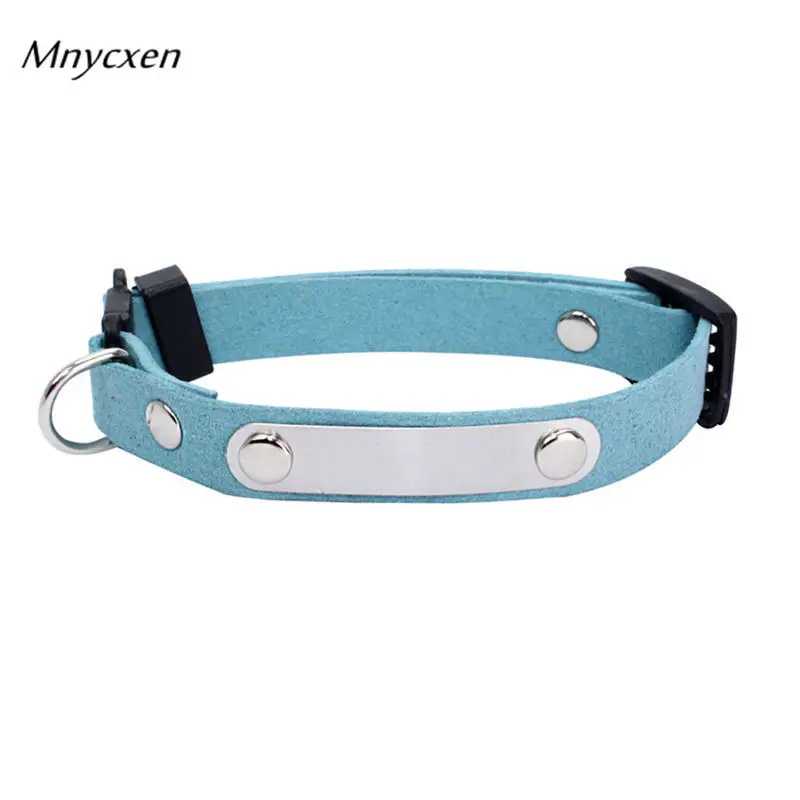 Light Blue Персонализированные кожаные ошейники для собак, выгравированные ярлыки для кошек, домашних животных, идентификационные ярлыки, индивидуальный воротник Перро, товары для домашних животных kedi malzemeleri cachorro@ C - Цвет: Light Blue