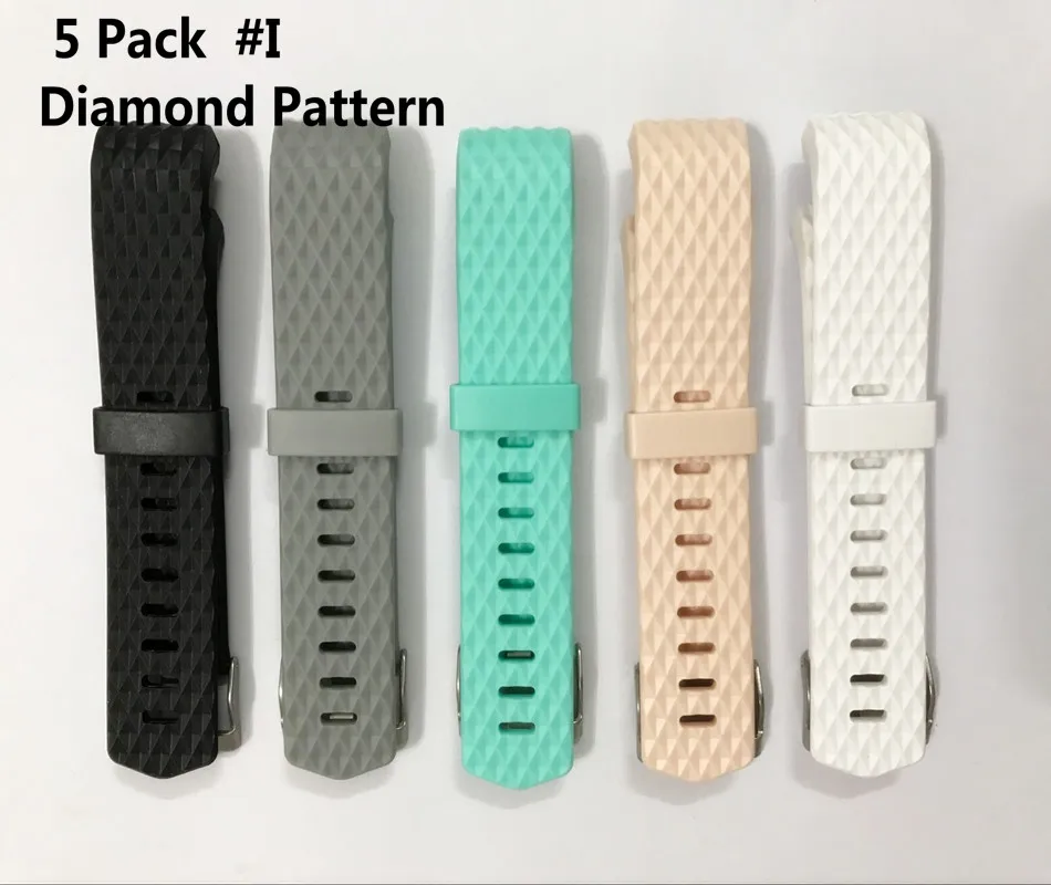 

(5 Pack Diamond Pattern) Silicone Replacement Band For Fitbit Charge 2 Heart Rate Smart Wristband Bracelet Wearable Belt Strap