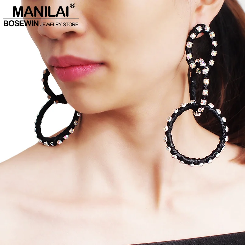 Женские серьги подвески MANILAI большие круглые из сплава с шелковой