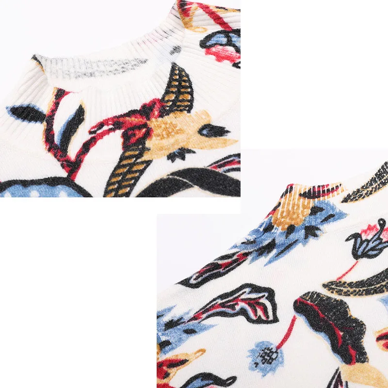 Voobuyla Long Sleeve Sweater Women 2019 Spring Woman Half High Collar Slim Kniting Pullover and Tops Femme Print Jumper | Женская одежда