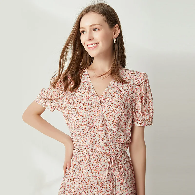 Летнее розовое шелковое платье с принтом миди ТРАПЕЦИЕВИДНОЕ ПЛАТЬЕ милое