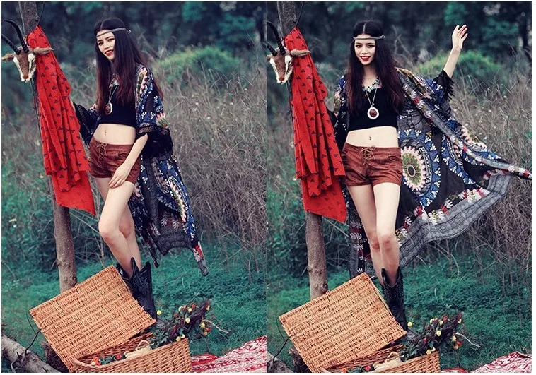 Летнее кимоно в богемном стиле кардиган повседневные Модные женские рубашки