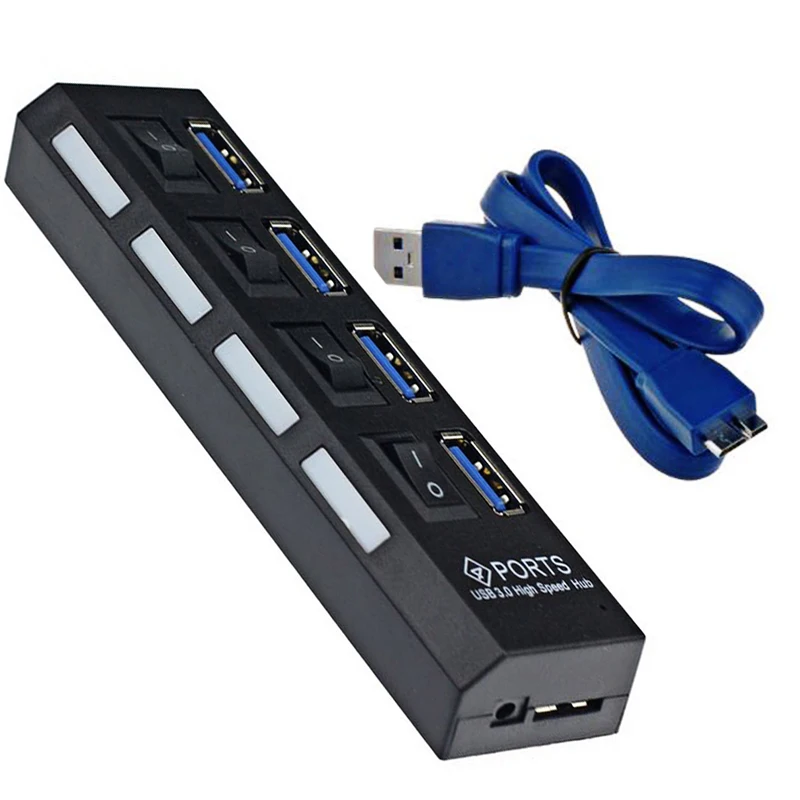 IMice мини usb-хаб 3,0 Супер скорость 5 Гбит/с 4 порта 7 портов микро Портативный USB 3,0 концентратор разветвитель с внешним адаптером питания - Цвет: 4 Port Black