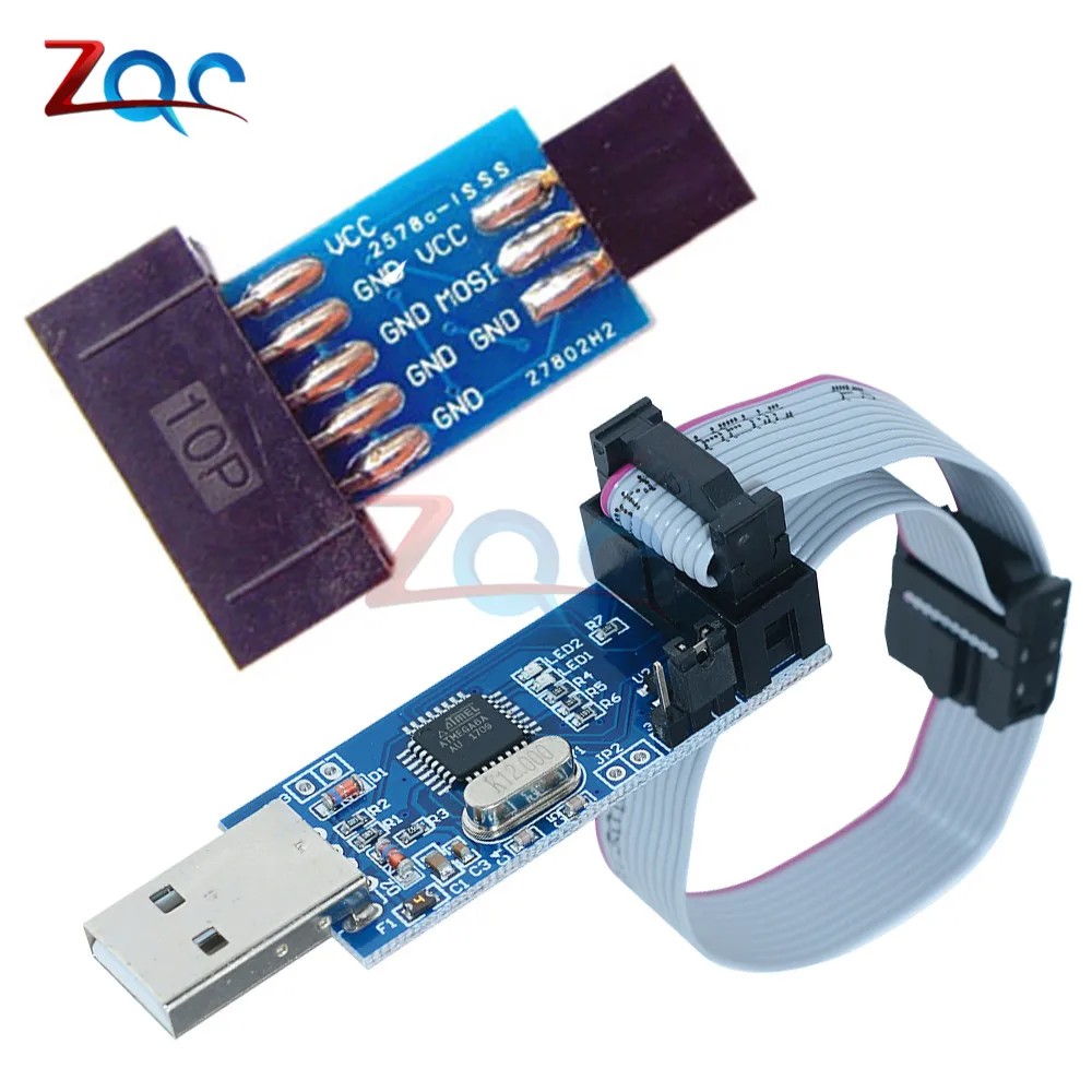 

10 Pin to Standard 6 Pin Adapter Board + USBASP USBISP AVR Programmer USB ATMEGA8 ATMEGA128 ATtiny/CAN/PWM For Arduino