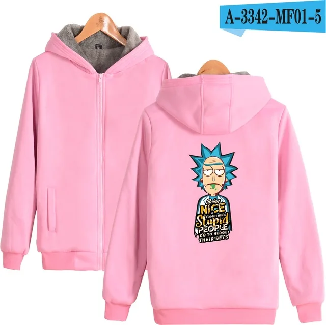 pink Рик и Морти зимняя толстовка флисовая теплая куртка-Толстовка Повседневная Толстовка с длинным рукавом Женская Мужская брендовая одежда - Цвет: pink