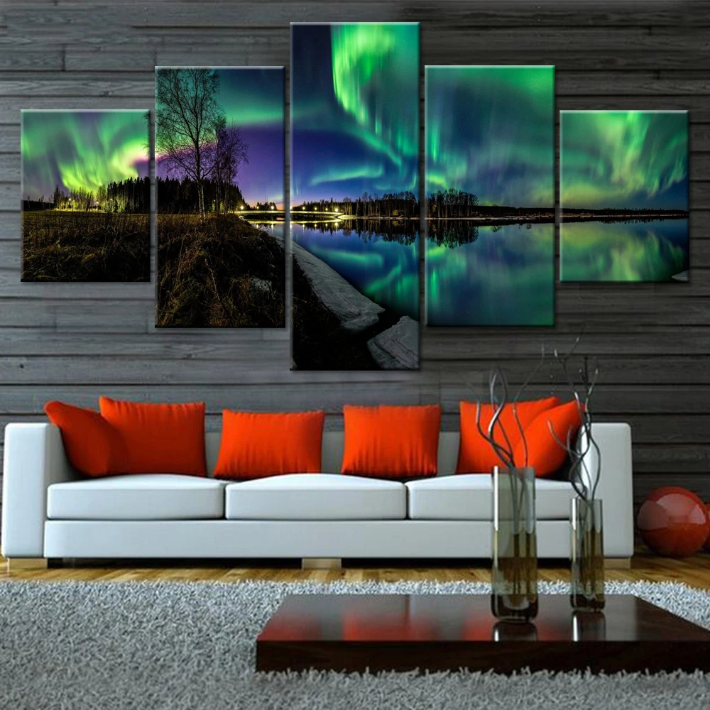 

Modern Poster Canvas HD Home Living Room Modular Painting North Aurora Night Scene Decoration Framework Pictures Art Print