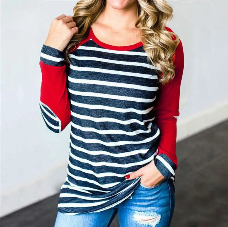 Женская блузка с длинным рукавом в полоску круглым вырезом большие размеры 3XL