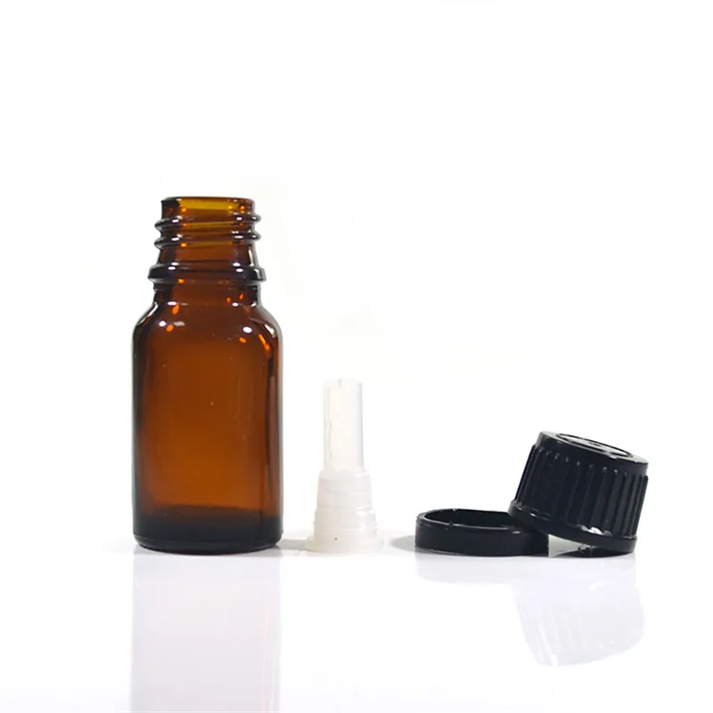 100pcs 10ml amber glass essential oil bottle with orifice reducer 1/3oz plug tamper evident cap dropper | Красота и здоровье