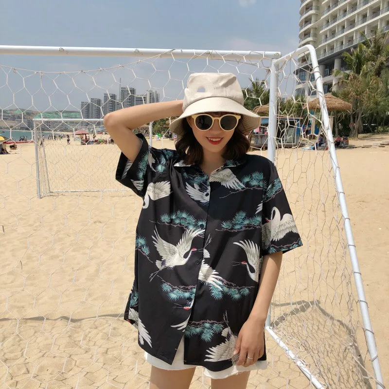 Korobov корейский ULzzang Harajuku мультфильм печати женская блузка короткий рукав