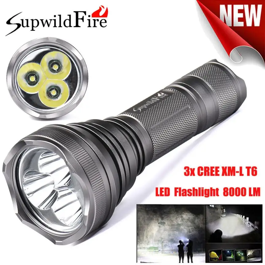SupwildFire 8000Lm 3x XM-L T6 светодиодный 5 Режим 18650 фонарик факел свет лампы Супер яркий