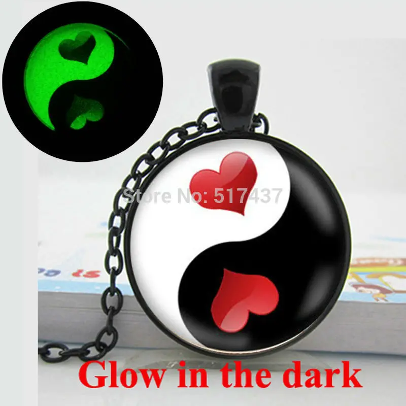 Светится в темноте Цепочки и ожерелья Ying Yang с принтом сердце Любовь Подвеска дзен