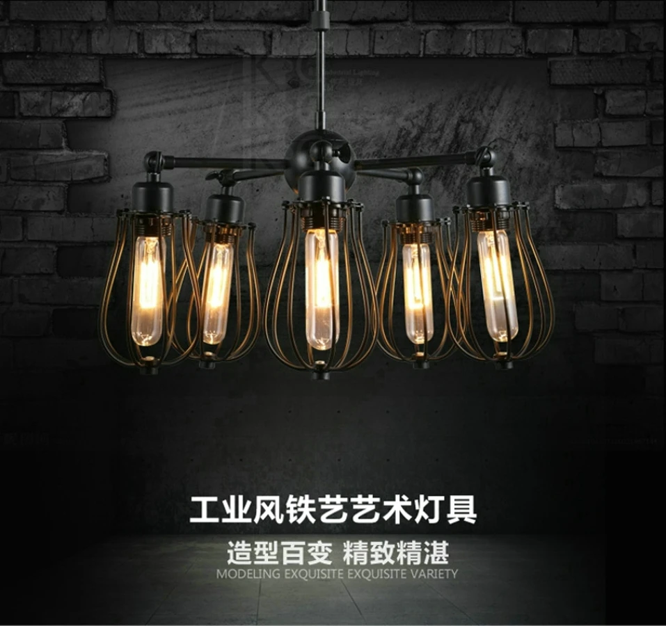Черная Железная люстра абажур американский стиль Сельский лофт Подвесная лампа