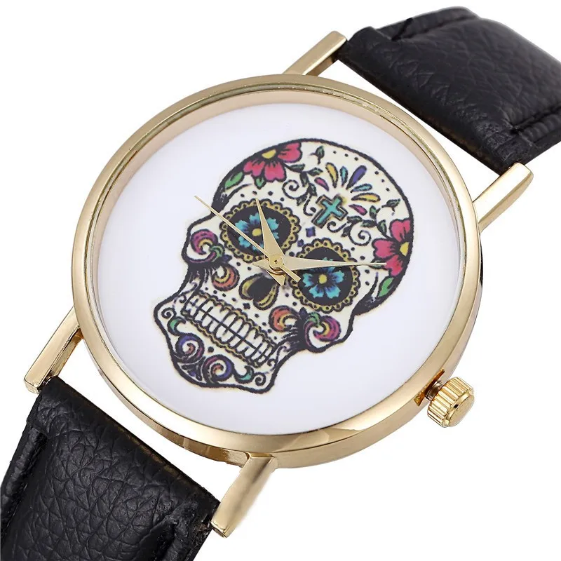 Женские кварцевые аналоговые часы с черепом на кожаном ремешке|Женские наручные