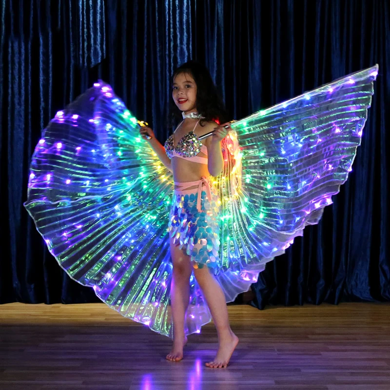 

Girls Colored LED Light Belly Dance Wings Butterfly Costume for Kids Oriental Indian Cloak Performance Dancing Accessories