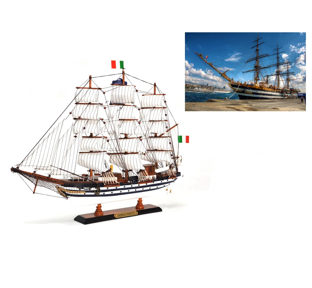 LUCKK 65 см AMERIGO VESPUCCI деревянная модель парусной лодки современный домашний интерьер украшения аксессуары ручной работы корабль игрушки орнамент