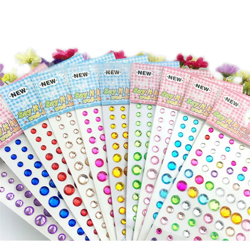 Круглый Мультфильм Мотив Стразы Наклейки Акриловые Плоской задней Шарики для