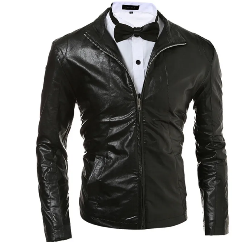 Мужская куртка из искусственной кожи пальто фирменный дизайн приталенные Модное