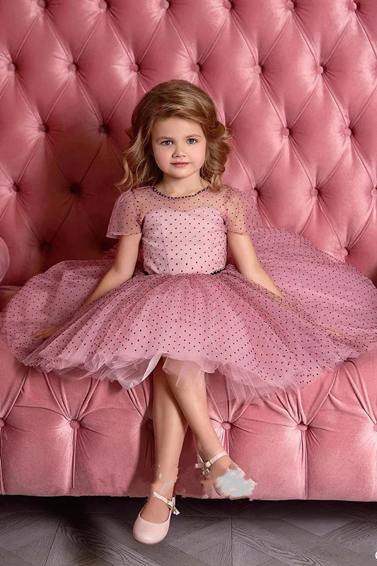 

Cute Pink Little Girls Dresses Puffy Tulle Kids Birthday Gown Girls Party Pageant Dresses Size 2 3 6 8 16Y