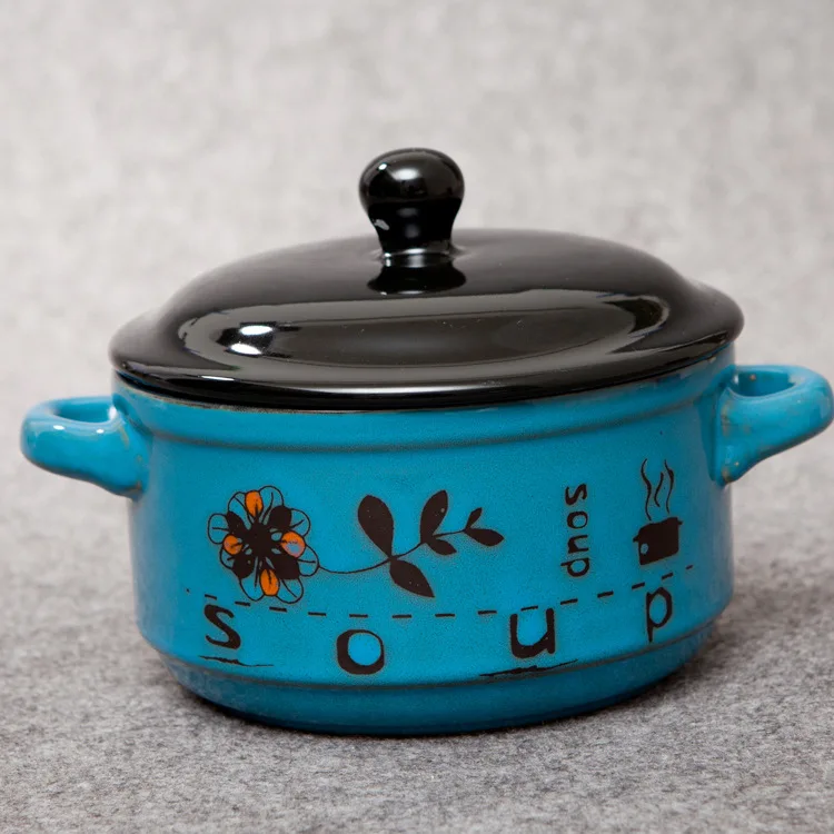 Корейский стиль керамика супница с крышкой посуда Творческий суп горшок