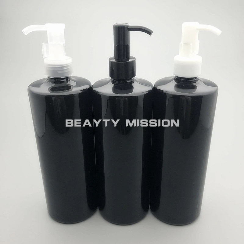 Beauty Mission 12 шт./лот 500 мл черная ПЭТ бутылка насос эфирного масла пустые очищающие