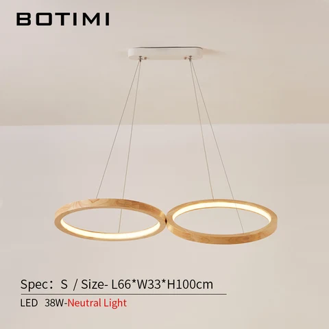 BOTIMI деревянный светодиодный подвесной светильник для столовой, 2 круглых деревянных кольца, Lustre Wood, кухонный светильник, кухонный подвесной светильник