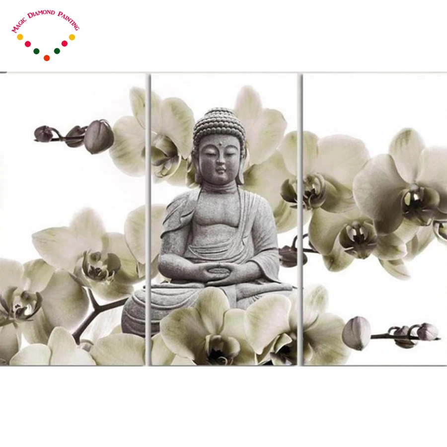 

3pcs/set mosaic needlework diy Buddha statue full diamond embroidery buddha diamond painting cross stitch triptych drill crafts