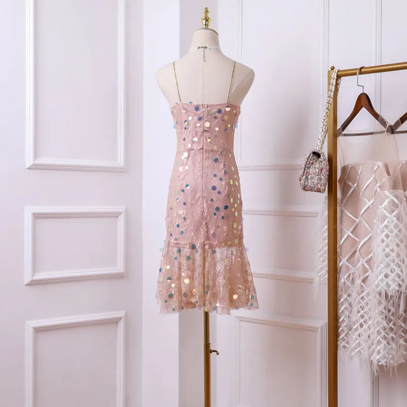 Новинка 2019 года летнее кружевное платье в Корейском стиле ретро с блестками и